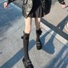 Damen kniehohe Socken Strümpfe Lolitas Schleife Schnürung Wadenstrümpfe Bommel Oberschenkelhohe Strümpfe Süß Niedlich Überknie-Socken