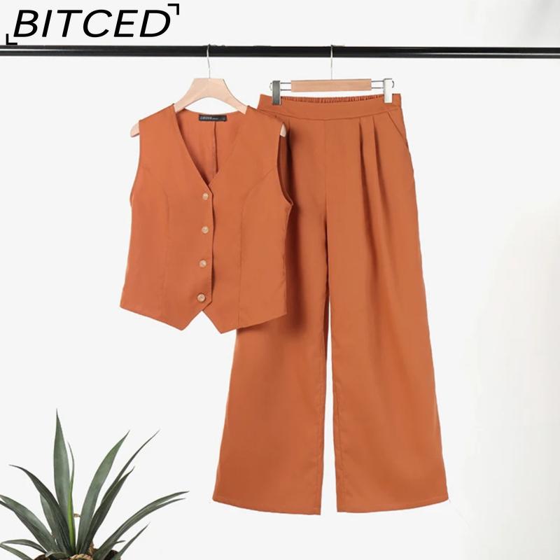 BITCED Casual and Fashionable Solid-color Set of Waistcoat and Long Pants Collage and Patchwork Two-piece Set
