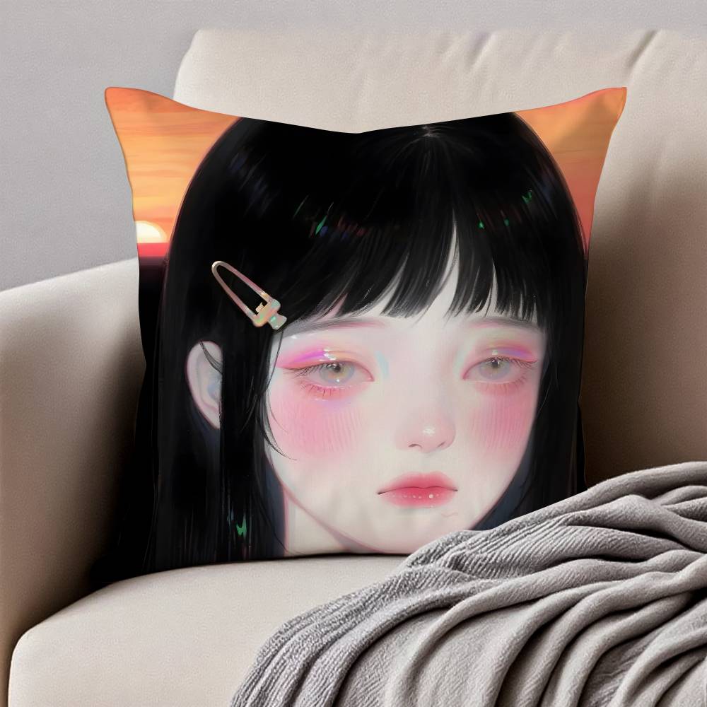M-Манга G-Девушка Наволочка Антипылевой клещ Наволочка Невидимая молния Шелковистый короткий плюш Чехол на подушку для дивана 12x12Inch
