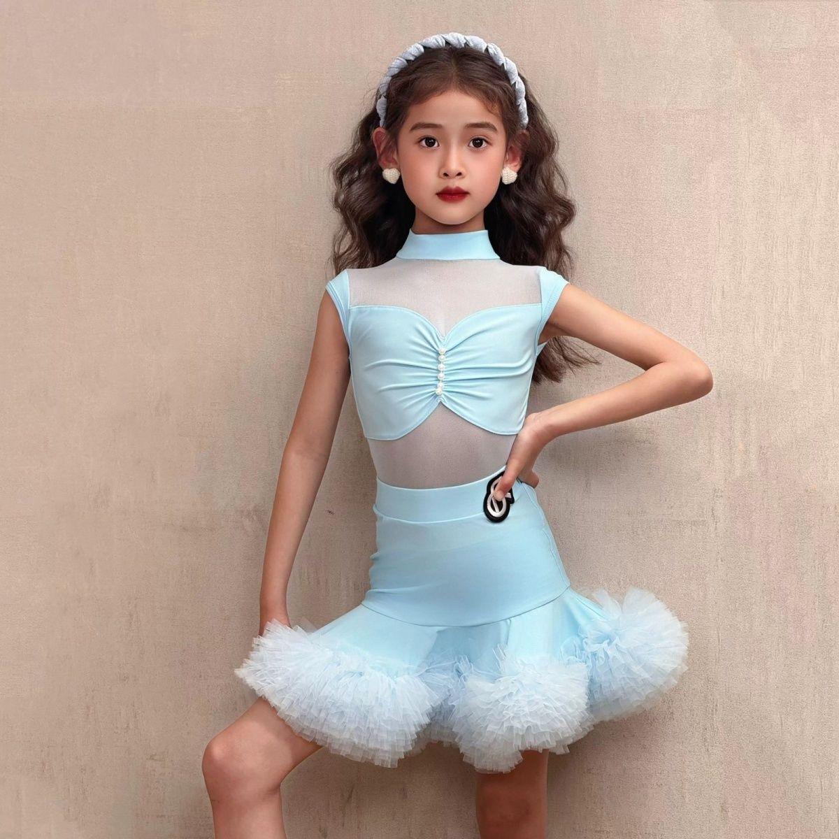 

Latin Dance Dress Women s Performance Suit Pink Blue High End Latin American Dance Dresses Girl Line Dance Clothing Skirt 170 синій
