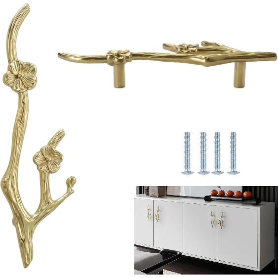 Cabinet Hardware 2Pack Chinese Style Pure Copper Handle Wardrobe Drawer Handle Antique All Copper Cabinet Cabinet Door Handle,Plum Blossom Type Large