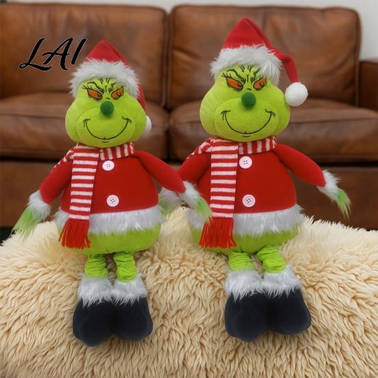 Retractable Long Leg Elf Green Christmas Plush Toy Soft Stuffed Animal Doll with Holiday Gift for Friends Home Fireplace Mantel Decor Seasonal