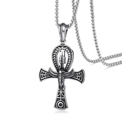 Titanium Steel Men's Necklace, Egyptian Life Cross Pendant, Titanium Steel Cast Necklace