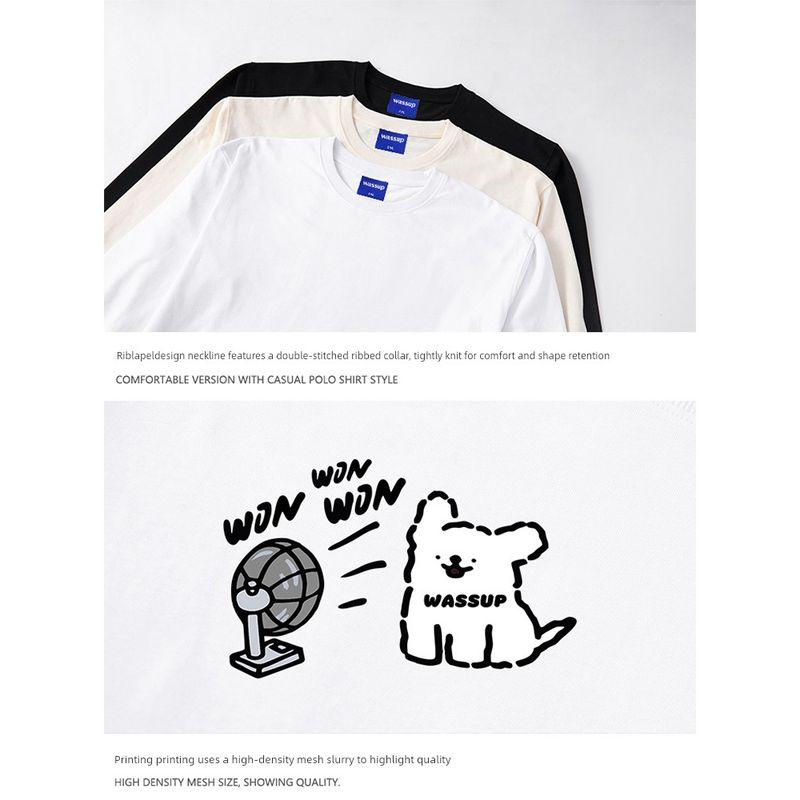 Wassup Trendy Brand Puppy Long-Sleeve T-Shirt for Men and Women, Autumn Loose Casual American-Style Heavyweight Pure Cotton Crew Neck Top