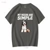 Bearded Collie T-Shirt Meine Bedürfnisse sind einfach Hund Kaffee Lesen Buch Lang- oder Kurzarm Vintage Gewaschen Dehnbar Unisex