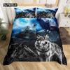Set Copripiumino Matrimoniale per Bambini Adolescenti Microfibra Tema Animale Motivo Lupo delle Nevi Copripiumino Set Letto Stampato Animali Selvatici