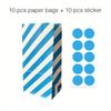 10 Pcs Colorful Solid Stripe and Polka Dot Stand-Up Bags with Stickers - 18x9x6cm Favor Gift Packing Treat Bags for Wedding