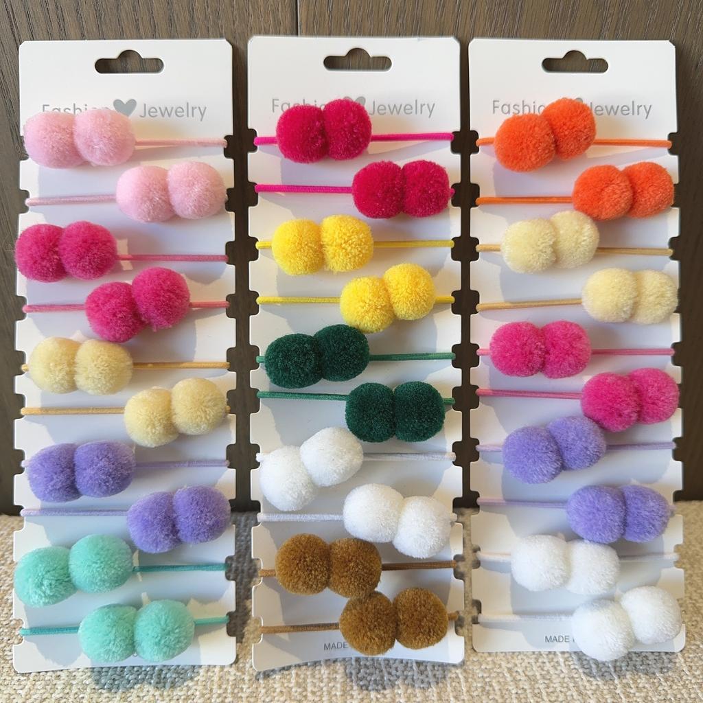 10Pcs/lot Girls Double Plush Ball Hair Ropes Set For Kids Solid Color Scrunchies Elastic Hair Bands Hair Accessories