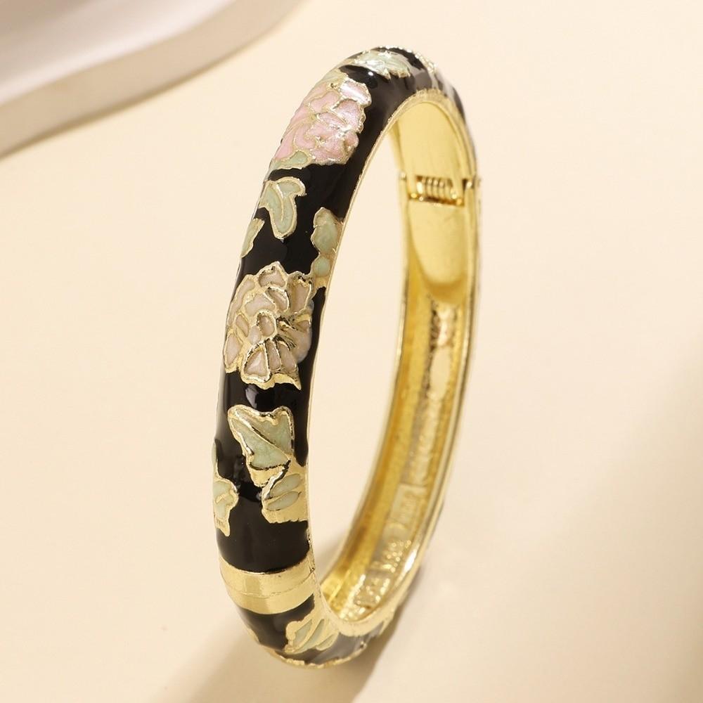 Floral Peony Chinese Flower Bangle Enamel Women's Hand Bracelet Gifts for Women Girl
