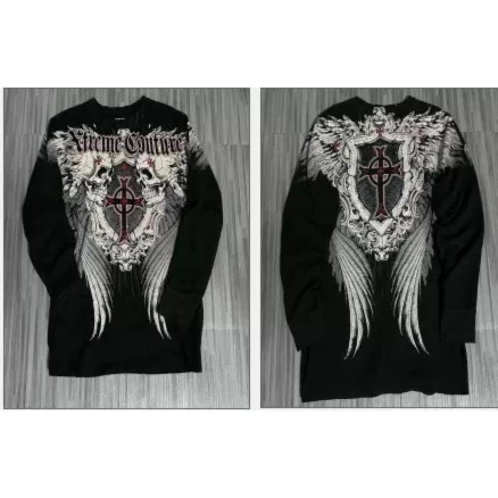 STREETRICH Y2K Gótico Harajuku Estampa de Retalhos Manga Longa Branca Punk Hip Hop Novo Sexy Camiseta Moda Casual Algodão Puro Tops Largos Unissex