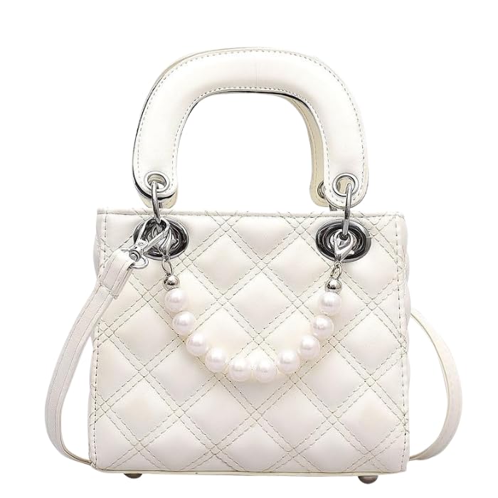 

Quilted shoulder bag for mini shoulder gothic shoulder bag [Harujio] women, bag, handbag, 2-way, small, square, black, white, pearl, mine-style, білий