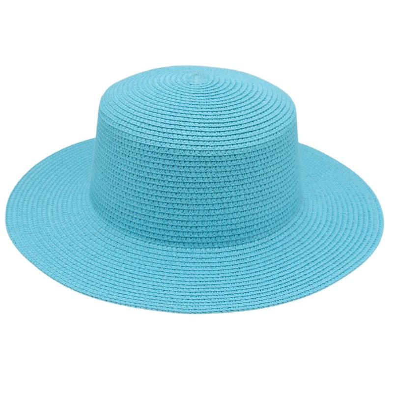 Color Dome Flat Top Brim Monochrome Straw Hat Popular Bare French Beach Hat Sunshade Breathable Hat
