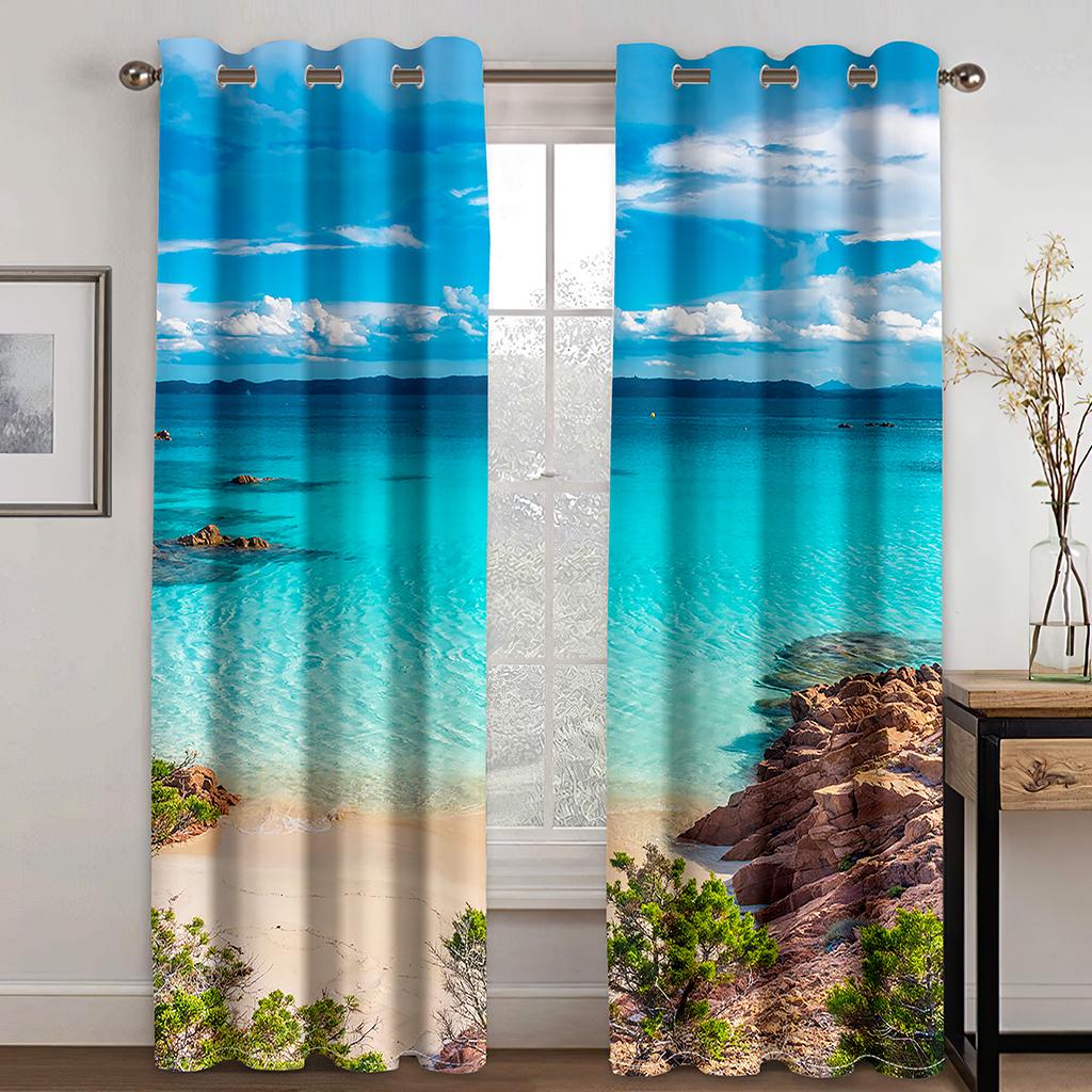 Shoreline Highway Blue Sky White Clouds Scenic Curtains 2 Panel Free Shipping Modern Living Room Bedroom Home Decor Curtains