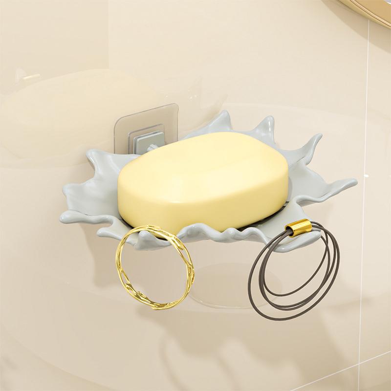 

Soap Box Wall Mounted Drainage Shelf For Home Use No Punching High-End Bathroom Soap Dish Rack Hooks For High-End Bathrooms сірий колір