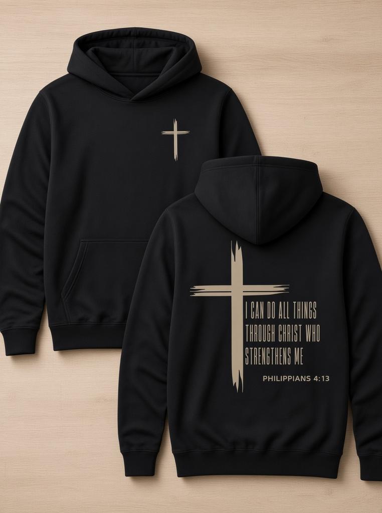 Philippians 4:13 Cross Black Hoodie – Christian Faith