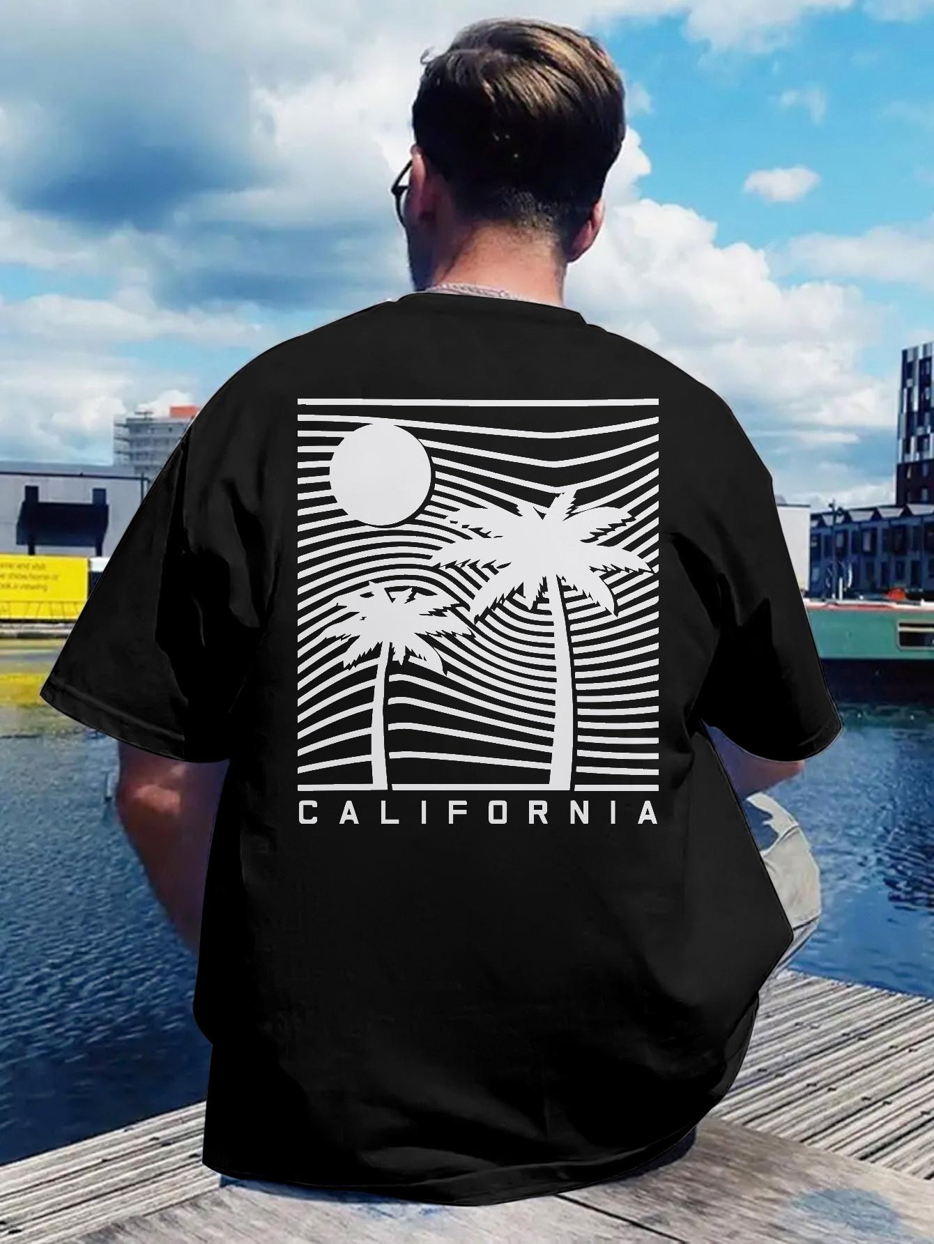 Summer Beach Print T-shirt - Casual Crew Neck XL