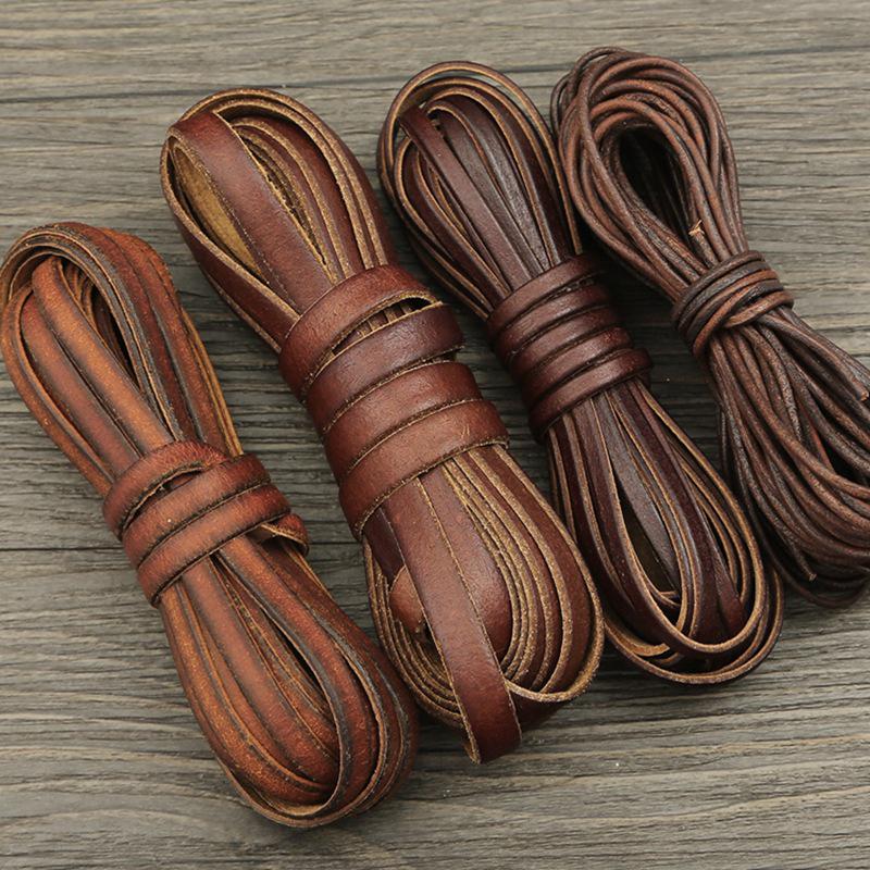 2M Vintage Ko-läder Snöre Band Rund/Platt Rep Snöre Diy Armband Halsband Flätat Hantverk Smyckestillverkning Tillbehör