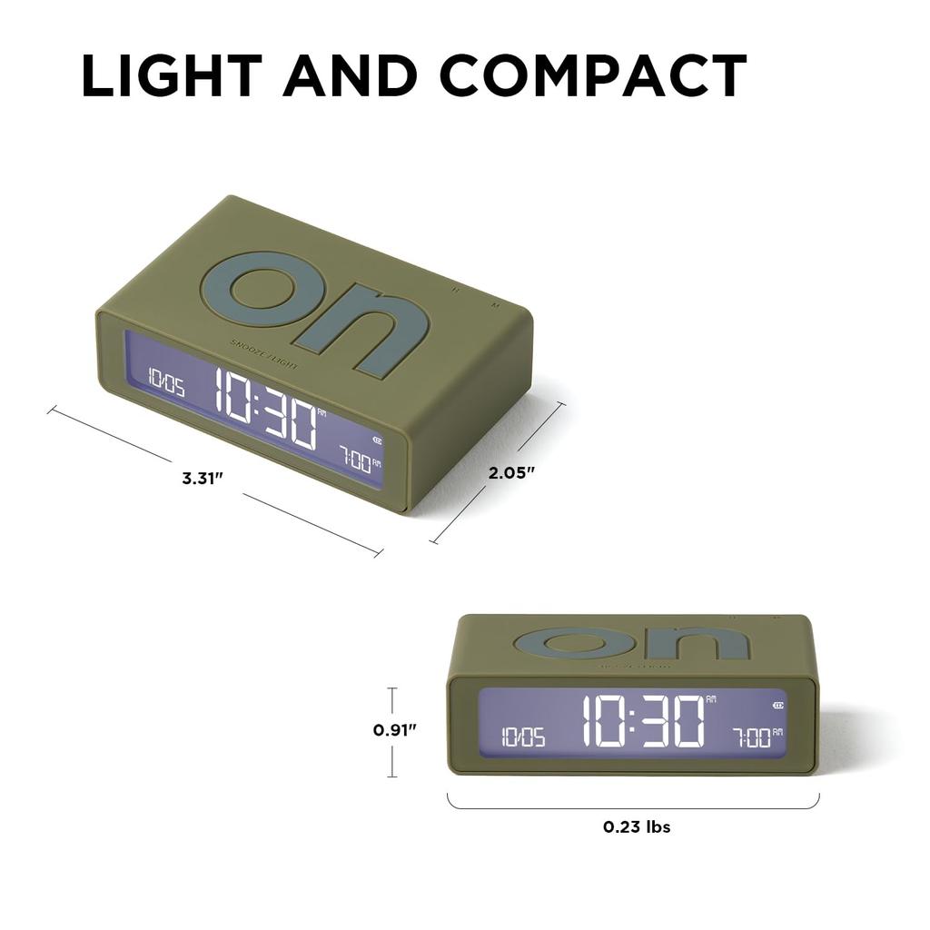 LEXON Mini Reversible LCD Alarm Clock Flip Mini Black USB-TypeC Charging3 Brightness LevelsTouch Sensor Snooze Light