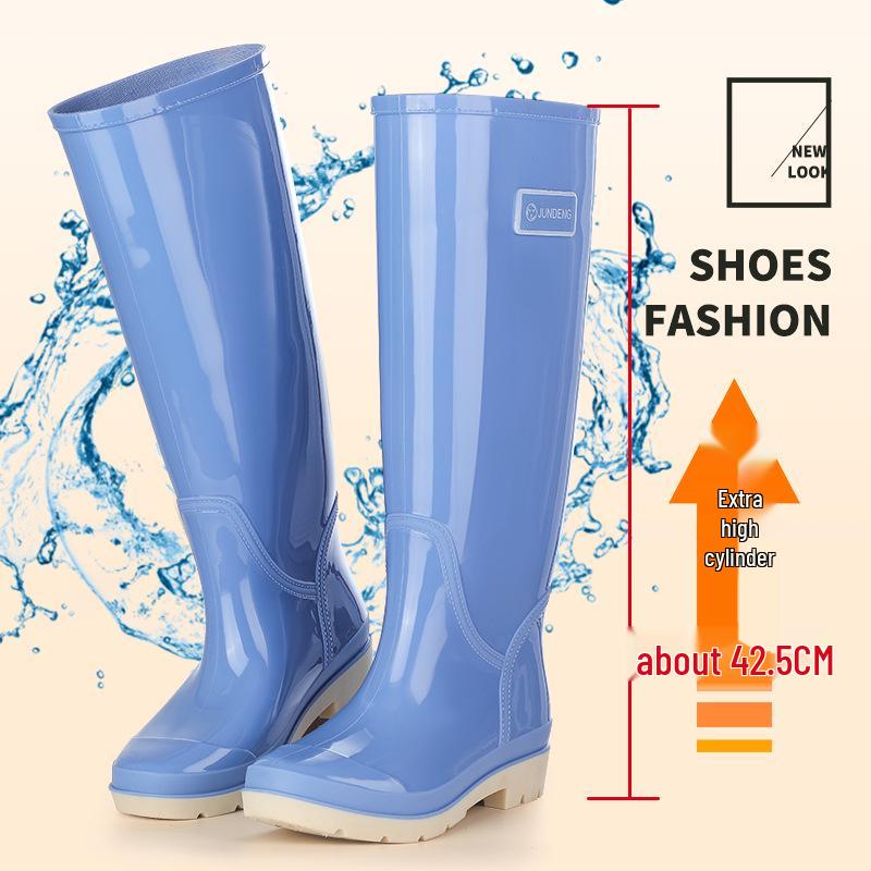 Женские 42 см Очень Высокие Нескользящие Утолщенные Водонепроницаемые Резиновые Сапоги для Путешествий, Уборки Столовой и Модной Носки
