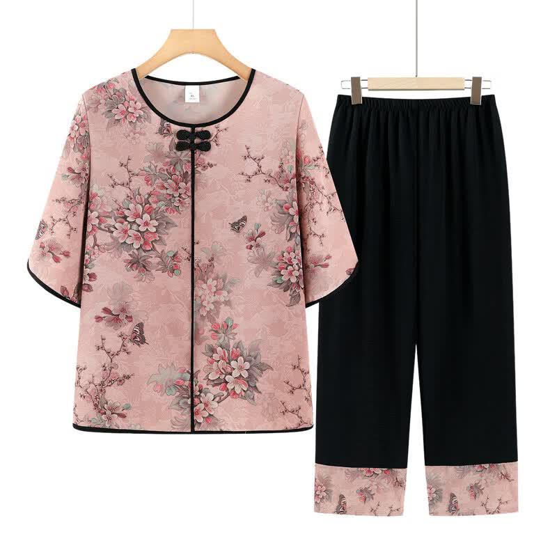 YUZHAOLIN Women's New Chinese Style Summer Short Sleeve Two-Piece Set
