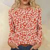 Women's Fashion Casual Long Sleeve Flowers Print Round Neck Top