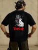 Graphic Black Streetwear TShirt Fall, Crew Neck, Loose Fit, Casual, Comfort Fit, Art Print, Double-Sided Printed