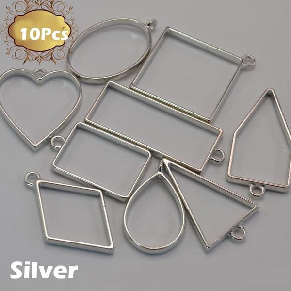 10Pcs/set  Pcs Alloy Resin Mold Hollow Pressed Flower Frame Connectors Charms DIY Necklace Pendant Jewelry Making Set