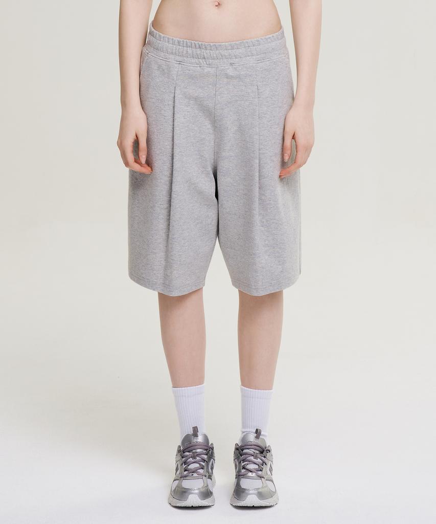 Leijibi One-Pleat Giant Fit Fresh Bermuda Pants W Melange Grey