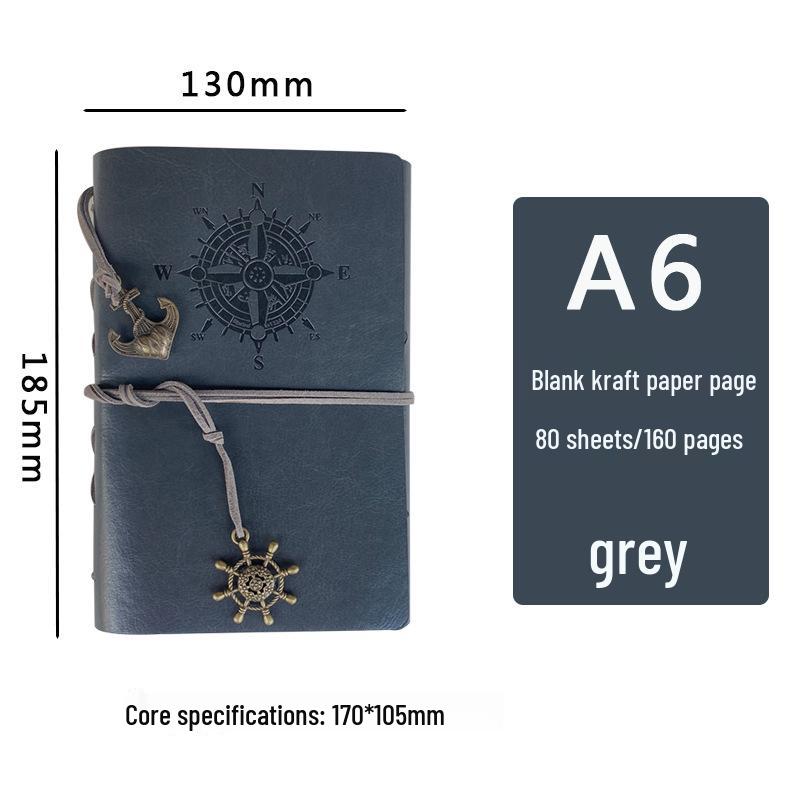 Large Pirate Leather Cover Retro Loose-Leaf Notebook with Multicolor Strap