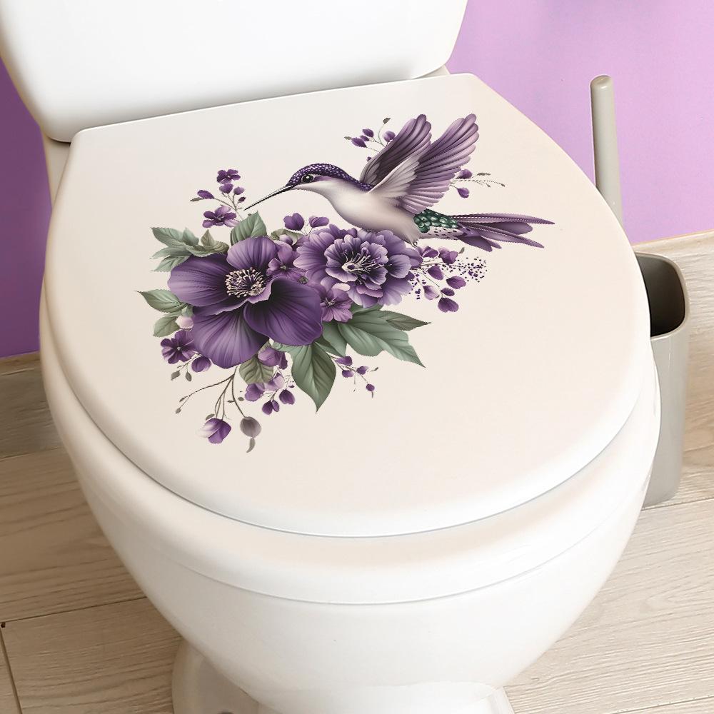 Purple Flower Magpies Bathroom Toilet and Home Beautification Stickers