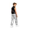 Costume da Danza Jazz Metallico per Ragazzo Collo Alto Senza Maniche Zip Posteriore Paillettes Lucide Blocco di Colore Top Pantaloni Cargo
