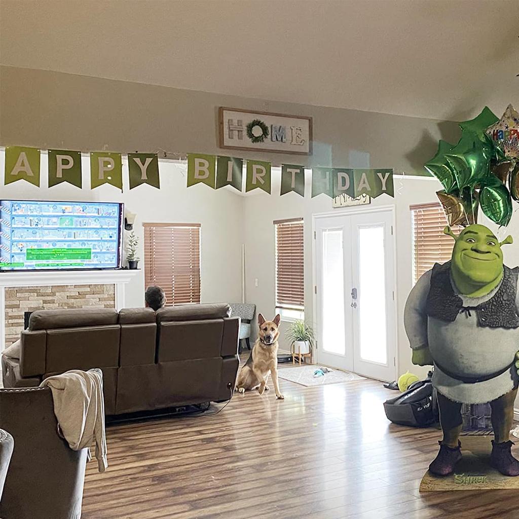 Green Happy Birthday Banner With White Letters, Swallowtail Design Hanging Signs Party Decorations