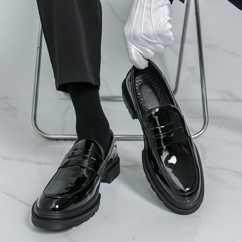 Ανδρικά Μοκασίνια Μαύρα Λευκά Πλατφόρμα Ύψους Δερμάτινα Παπούτσια Χοντρή Σόλα Επίσημα Επαγγελματικά Παπούτσια Γάμου Χορού Μεγάλο Μέγεθος