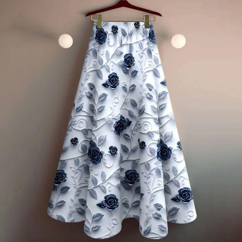 

Western Style Printed Slim Looking Drape Flab Hiding over the Knee Midi Skirt BW164 light blue L