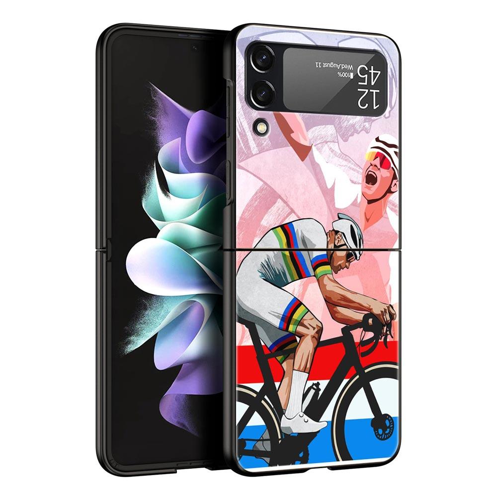 Mountain Bike Cycling Art Phone Case For Samsung Galaxy Z Flip3 Flip4 Flip5 PC Shell For Z Flip 3 4 5 Black Hard Folding Cover