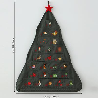 Fabric Christmas Advent Calendar with Pockets 24 Days Christmas Tree Countdown Calendar Wall Door Hanging Bag for Holiday Decor