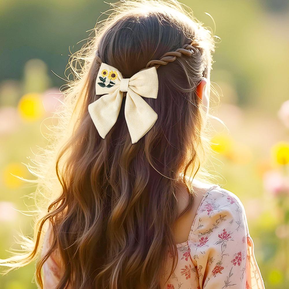 Beige Flower Hair Clip Elegant Sweet Handmade Embroidery Sunflower Floral Hairpin For Girls Children's Headwear Kids Accessories