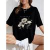 White Oversized T Shirt With Floral Print And Flowers Text For Casual Wear