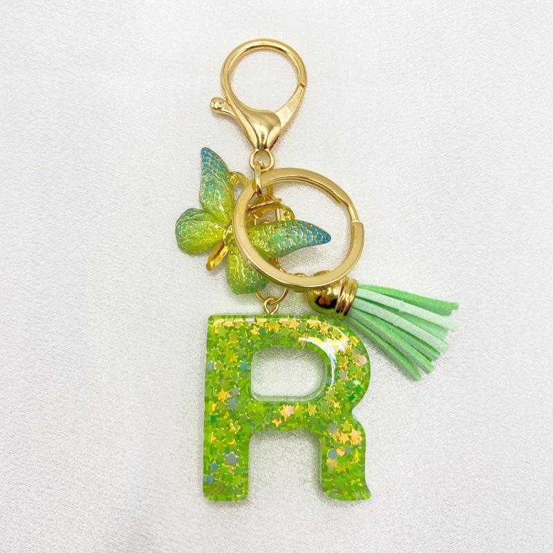 26-Letter Alphabet Resin Keychain with Star Sequins & Tassel Charm
