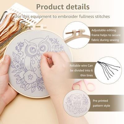 Owl Embroidery Kit Complete Punch Needle Embroidery Kit with Needle Threader Hoops and Threads for Beginner Craft Enthusiast