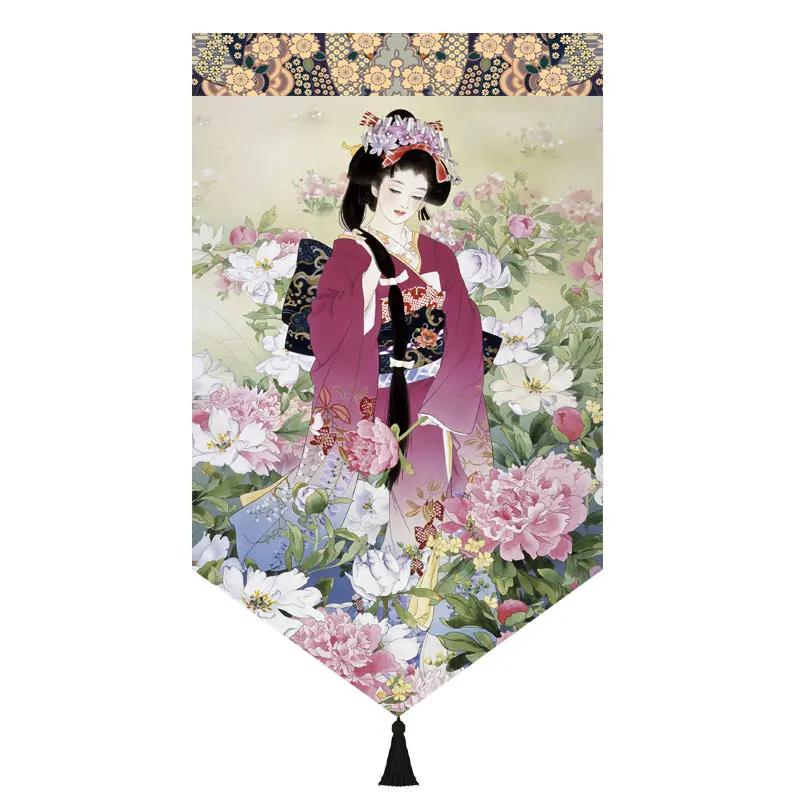 Japanischer Stil Noren Restaurant Tür Kopf Strahl Dreieck Dekorative Warme Volant Ukiyo Damen Druck Stoff Kurze Türvorhänge