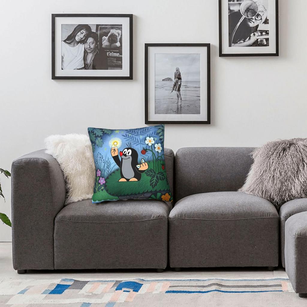 Pillfodral med den lilla mullvaden Kawaii-kuddfodral Bekväma kuddfodral för vardagsrummets soffa