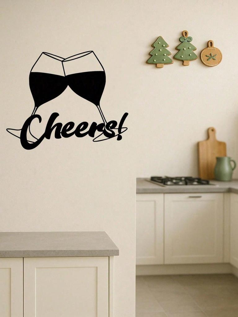 PC Metal Wine Wall Art Cheers Sign, Modern Black Glass Sculpture for Kitchen Bar Home Decor