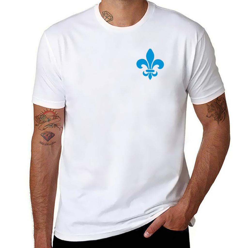 Quebec France blue fleur de lys modern style PQ Qc Royal french francais on white background TShirt