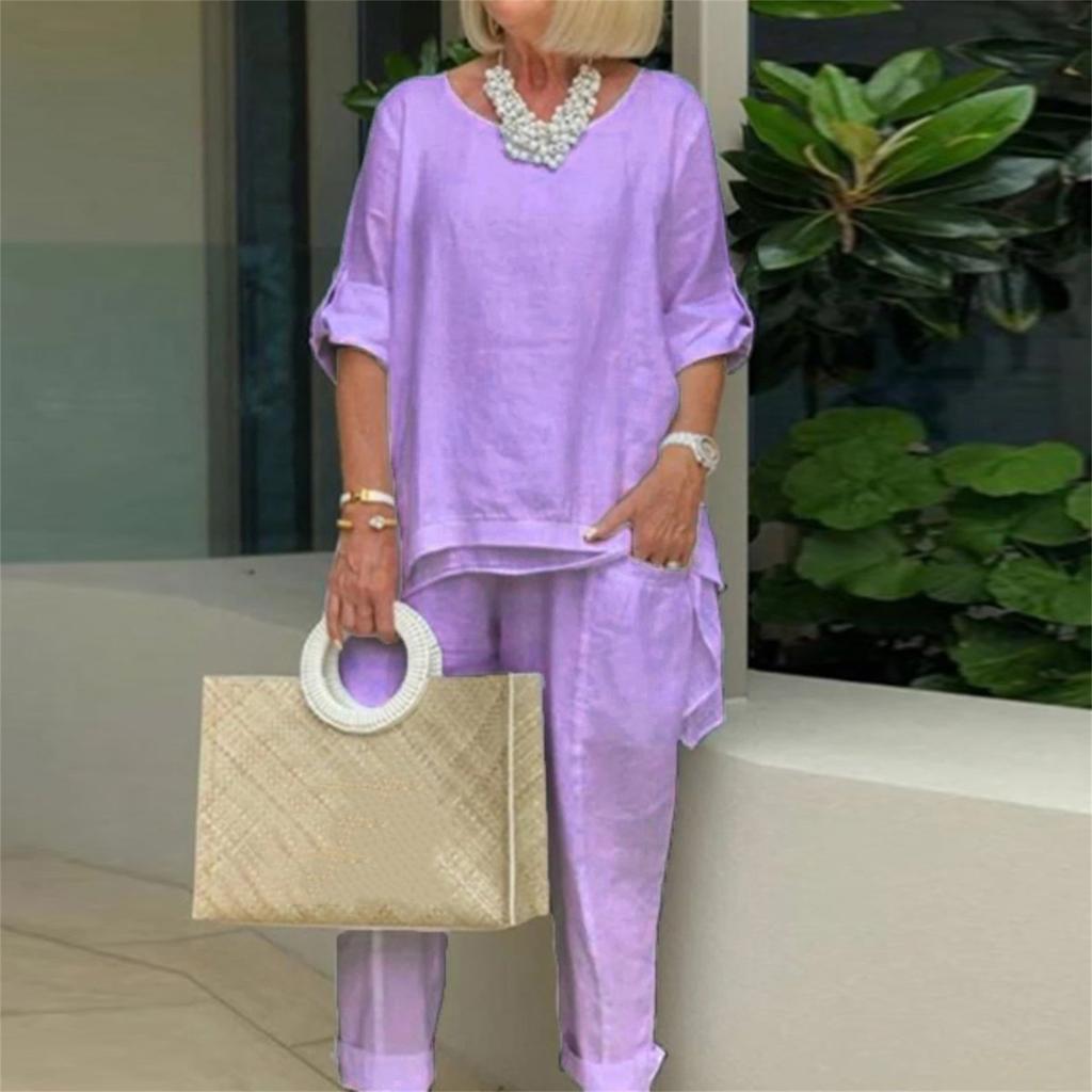 Seturi de 2 piese pentru femei, costume casual cu pantaloni cu picior larg + topuri cu mânecă lungă