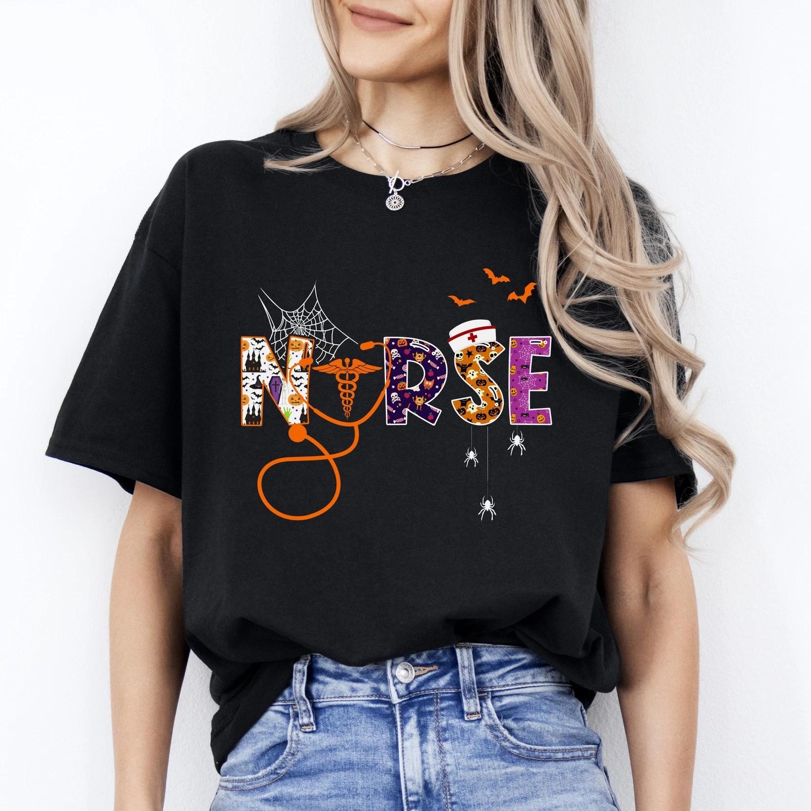 Halloween Nurse Unisex T-Shirt Scary Spooky Registered Nurse RN tee Black Dark H 3XL