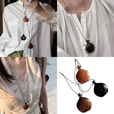 Vintage Wood Liquor Flask Pendant Necklace with Adjustable Slide Knot Wood Flagon Pendant Jewelry for Ethnic Fashion
