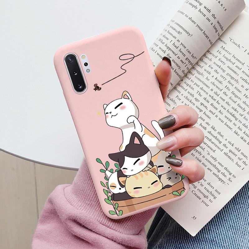 For Samsung Galaxy Note 10 Note10 Plus Cover Cute Cartoons Heart Cat Soft TPU Shockproof Phone Case For Samsung Note 10 Fundas
