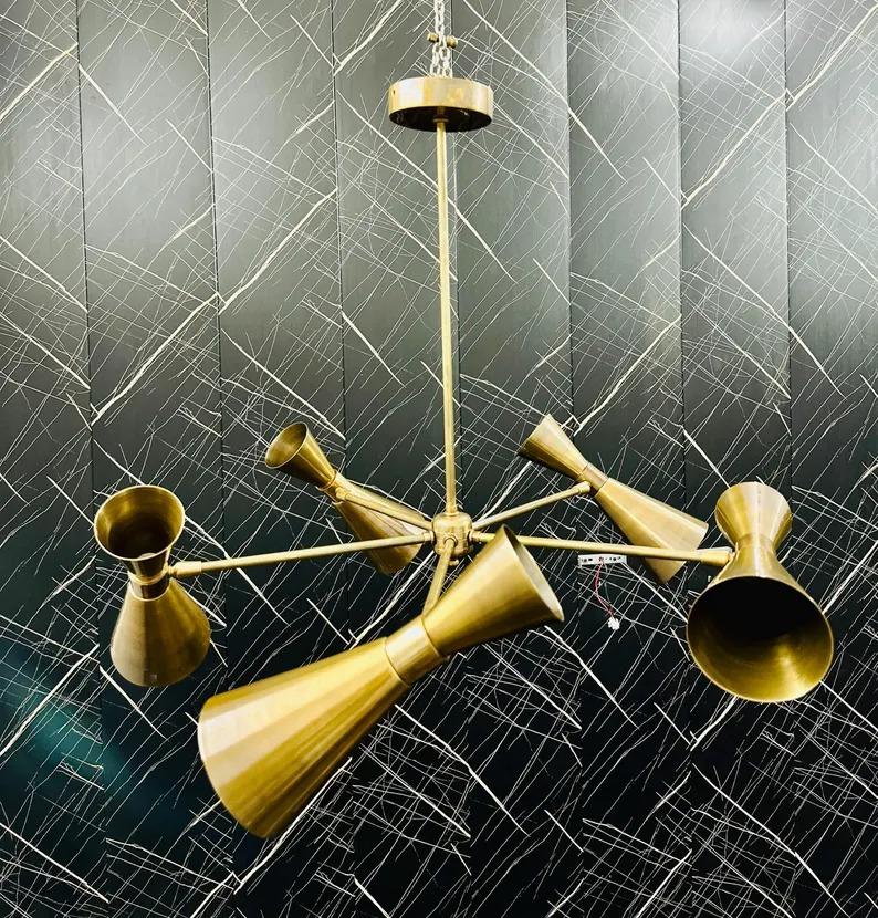 

Mid-Century Modern Brass Chandelier: Adjustable 6-Light Ceiling Fixture золотий