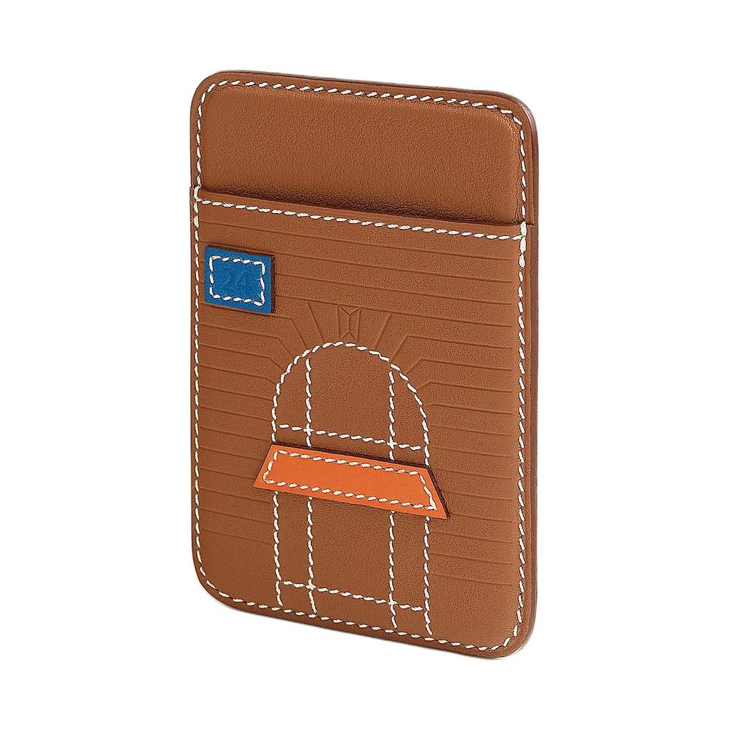 Hermes Magsafe 7 Muster Druck Swift Kalbsleder Kartenhalter Unisex Kartenhalter Gold Französisch-Blau Orange H0002781VAO